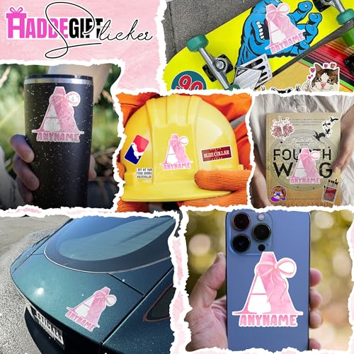 Haddegift HADDEGIFT2024 Custom Name Sticker Personalized Bow Pink Coquette Name Stickers Girls Name Decals Waterproof Vinyl Stickers For Water Bottle, Kindle, Tumbler, Phone Case thumb #2