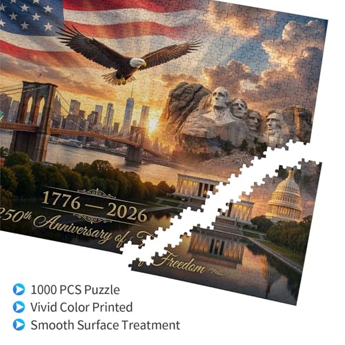 Rompecabezas Patriótico de 250o Aniversario para Adultos, 1000 Piezas, Celebración de la Independencia, Tema de Libertad Histórica, Decoración para el Hogar, Regalo miniatura 2