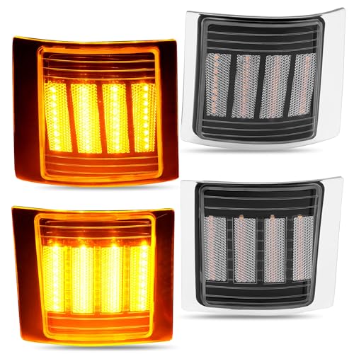 KUAFU LED 4PC Front Corner Light Compatible with 1994-1999 Chevy Chevrolet C/K 1500 2500 3500 Pickup Suburban Tahoe Chevy Full Size Blazer Front Corner Lamp Clear Lens Black Housing Black Frame