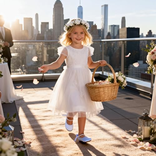 THEE BRON Toddler Mary Janes Ballet Dress Flats Flower Girl Sparkly Pearl Shoes(AF536 Toddler,Blue/9M)