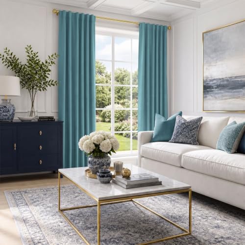 Image of Faux Linen Total Blackout Curtains for Bedroom 90 Inches Long, Dark Cyan