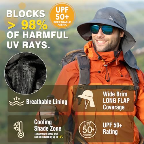 Image of Oversized XL XXL Mens Sun Hat Big Head Neck Flap Shade Waterproof UPF50+ Wide Brim Hat Fishing Safari Hiking