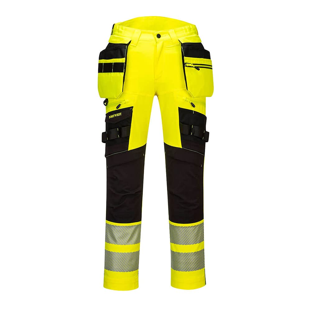 Portwest Yellow/Black Dx442 4-Way Stretch Hi-Vis Detachable Holster Pocket Trouser