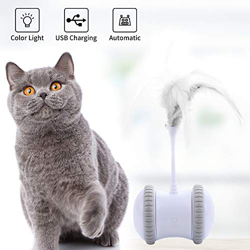 GANCHUN Interactive Robotic Cat Toys, Automatic Rotating Cat Toy with Colorful LED Lights USB Rechargeable Electronic Ball Cat Toy for Pets Kitten Kitty
