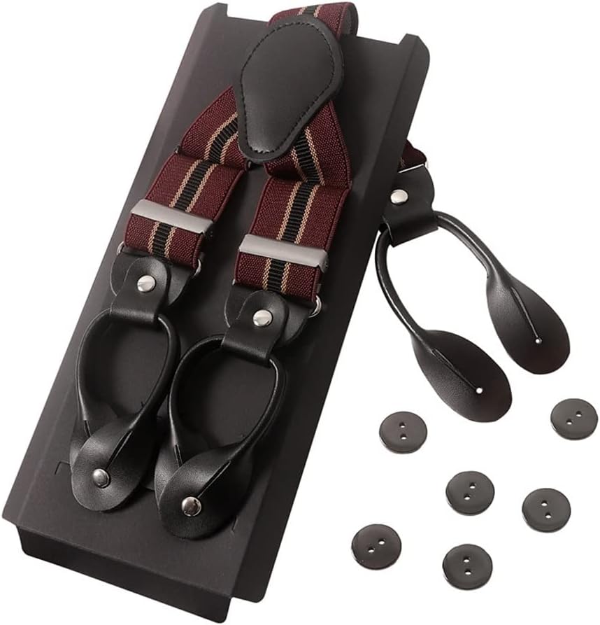 Vintage 3.5 Cm Wide Leather Suspenders Men Leather Button Suspenders Pant Braces Male Wedding Unisex Wear
