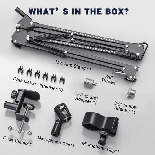 Microphone Boom Arm with RBG Light, 44” Foldable 3-Sections RBG Microphone Arm Desk Mount with 1/4“ 3/8“ 5/8” Screw, Adjustable Mic Desk Stand Mount with C-Clamp for Gaming Streaming Podcasting - Image 7