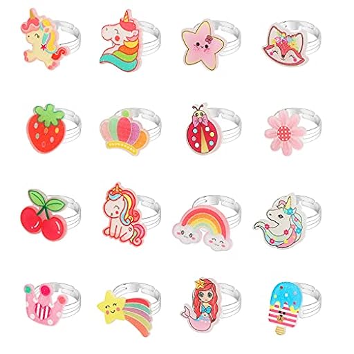 Hifot 16 Piezas Anillos Ajustables para Niñas, Unicornio Zorro Sirena Juego de Anillos de Joyería, Princesa Joyas Pretend Play Dress up Rings Accesorios para Fiestas | Ya disponible en tu tienda friki favorita! En mundofriki.es!