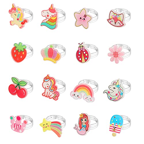 Hifot 16 Piezas Anillos Ajustables para Niñas, Unicornio Zorro Sirena Juego de Anillos de Joyería, Princesa Joyas Pretend Play Dress up Rings Accesorios para Fiestas