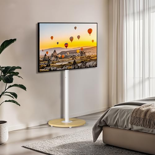 unho White Floor TV Stand with Wheels Adjustable Height Wooden Base VESA 600x400 for 40-75 Inch - Image 7