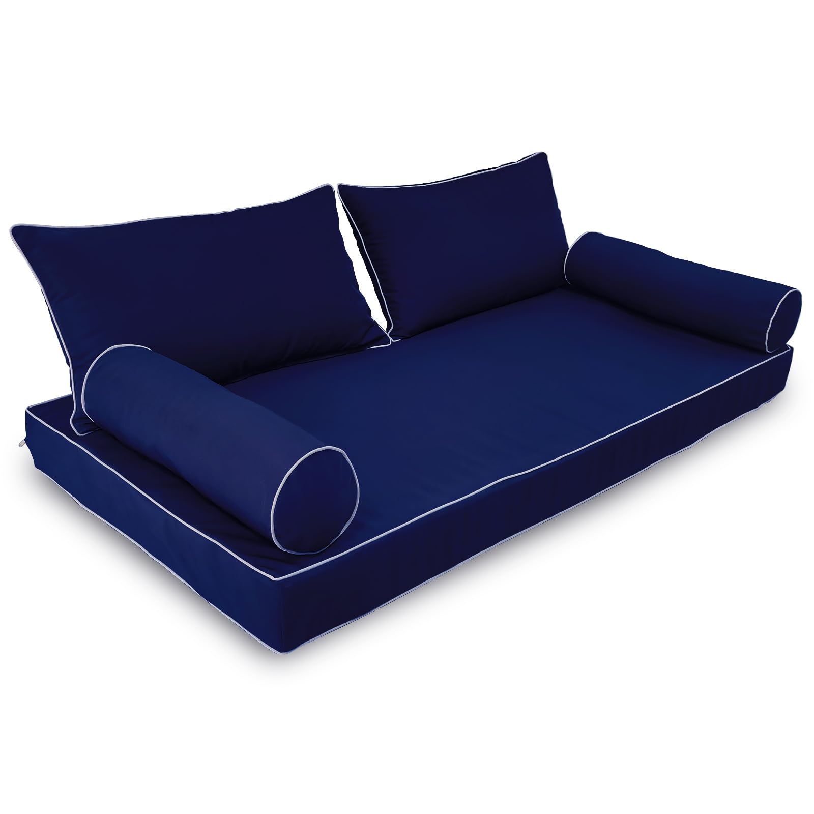 Outdoor Daybed Cushion Cover Twin, Twin Size Outdoor Daybed Mattress Bolster Pillow Fitted Sheet Cover (75 * 39 * 6in, Navy Blue)