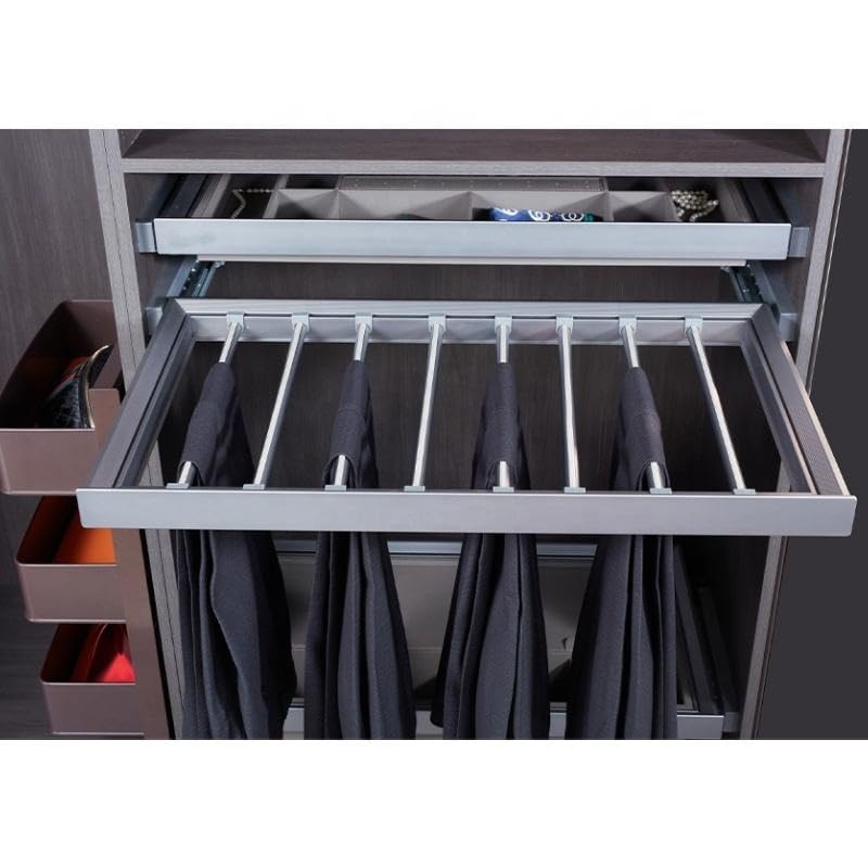 Image of DBR Aluminium Soft Close Wardrobe Pull Out Trousers Rack Pants Saree Rack Clothes Hanger Accessories 600 mm Gray (600 MM), 1 Count