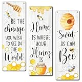 Bee Wall Decor Sign, 3 Pieces Be The Change You Wish To See In The World Wooden Sign With Rope, Honey Bee Wall Art Decor For Farmhouse Home Office Living Room, Artwork Gifts For Family Friend- 45