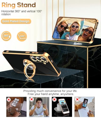 for Samsung Galaxy S26 FE Case 360°Rotatable Magnetic Kickstand, Black | Samsung Galaxy S26 FE Phone Case Rose Gold Plated Edge with Screen Protector Cute Women Soft Unlocked S26FE Protective Cover - image 4