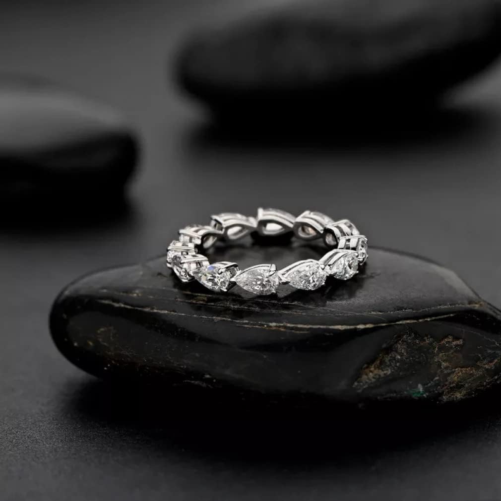 Anelli con Diamanti in Carbonio con Goccia d'Acqua in Argento Sterling 925 a 1 da 3 * 5 mm per Matrimoni Scintillanti da Donna