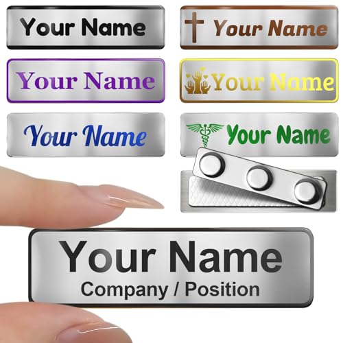 Image of Custom Name Tags Magnetic Clip Customize Engraved Metal Personalized Badge | Stainless Steel Business Identification ID Name Plate Work for Clothes Church Usher Nurse Doctor Teacher Employee Uniform