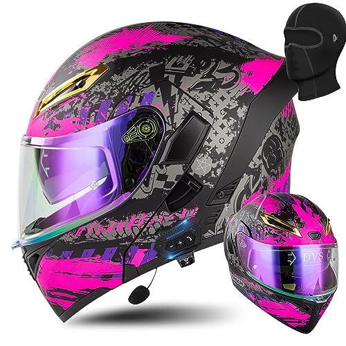 Bluetooth Modular Motorcycle Helmet DOT Approved Flip Up Full Face Integrated Anti-Fog Double Visor Helmet Street Bike Helmet Built-in Dual Speaker with Microphone for Adults Men and Women (Color : N