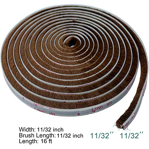Torrami Felt Pile Weather Stripping Brush Strip For Window And Door Seal 11/32 Inch X 11/32 Inch X 16 Ft,Strong Adhesive Backing Door Felt Strip For Sealing Insulation, Brown #TOP1