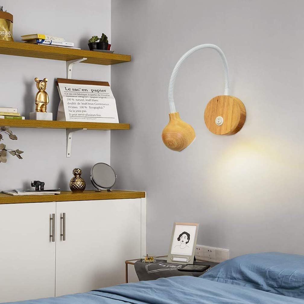 Luces De Lectura De Madera con Interruptor De Encendido Y Apagado, Lámpara De Pared Creativa Iluminación De Cabecera De 3w Luz De Cuello De Cisne Lámpara De Escritorio Flexible Lu, White