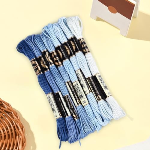 Image of 8 Skeins 6 Strands Blue Cross Stitch Thread Variegated Gradient Embroidery Floss Polyester Friendship Bracelet String Yarn Threads Bulk for Hand Sewing Bracelets Making Needlecraft Crochet