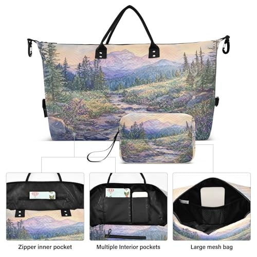 Mountains Streams Travel Duffel Bag Large Capacity Weekender Bag with Toiletry Bag Detachable Shoulder Strap Travel Tote Bag for Women2
