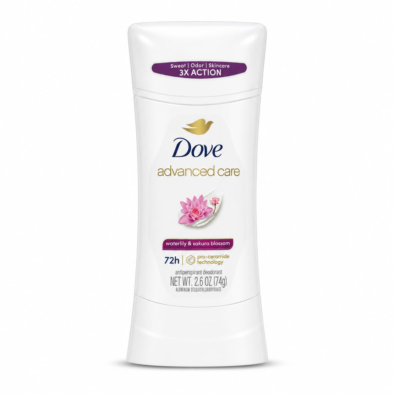 Dove Advanced Care Antiperspirant Deodorant Stick, Waterlily & Sakura Blossom Scent, 72H Sweat & Odor Protection, Pro-Ceramide Technology, Skin Care Formula, 74g-image-15