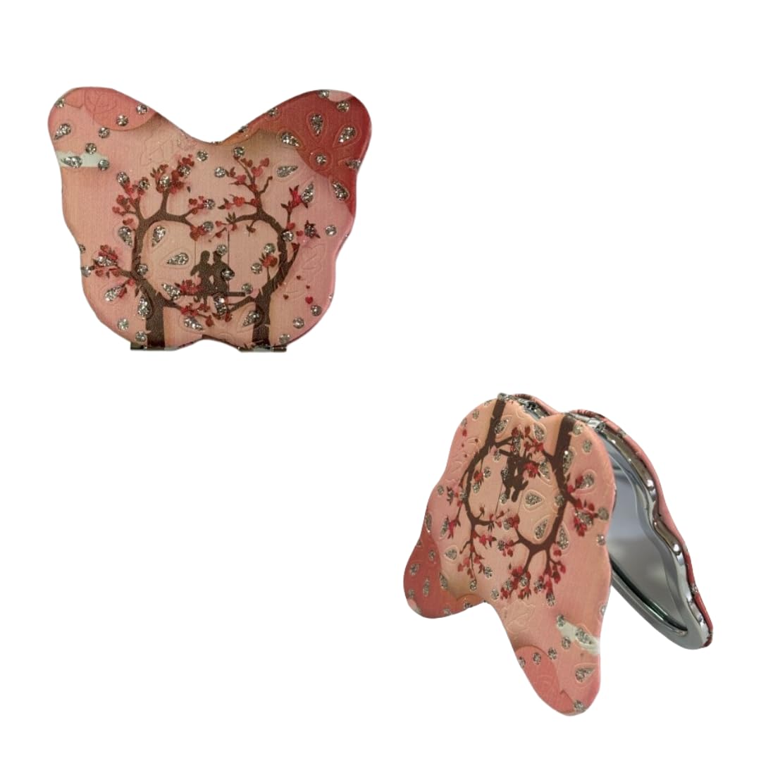 hive impex llp cute butterfly shape compact mirror with studs, multicolour, 6 cm x 8, 2.4 cm x 6 cm, 2-sided, dual magnification, decorative design, portable vanity mirror for women