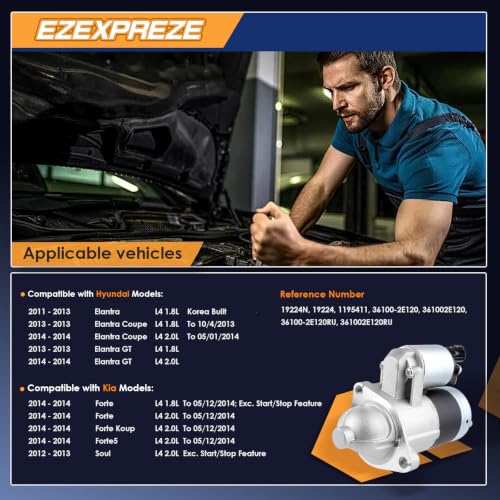 Image of Ezexpreze 19224N New Starter 361002E120 1195411 Compatible with Hyundai Elantra 2011-2013 Elantra Coupe Elantra GT 2013-2014 Kia Forte Koup Forte5 2014 Soul 2012-2013 1.8L 2.0L L4