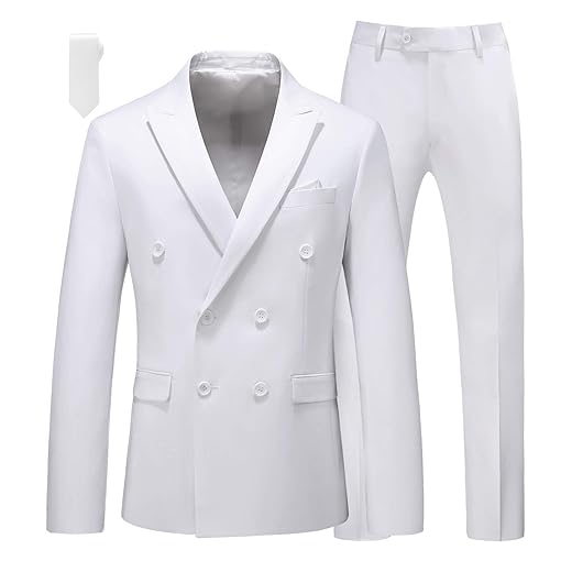 MOGU Blazer masculino de 2 peças com botões duplos e calça para smoking e calça para casamento, formatura, baile