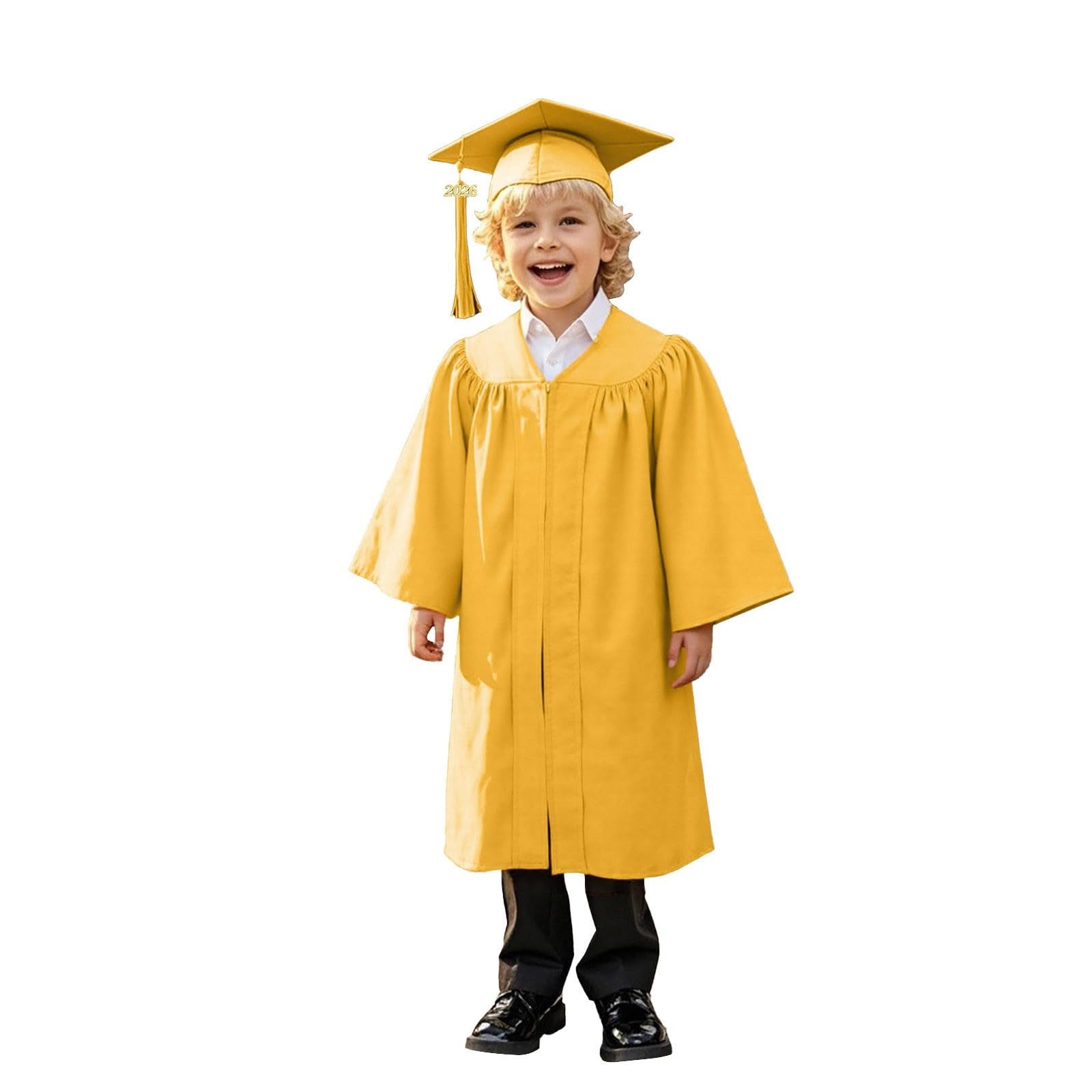 Kids Graduation Gown and Cap Set Unisex Kindergarten Preschool Graduation Outfit for Boys and Girls Fancy Dress Bachelor Robe Stage Performance School Ceremonies Costume 2026 Gold