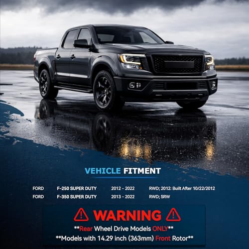 Image of Detroit Axle - RWD Front Brake Kit for Ford 2012-2022 F-250 2013-2022 F-350 Super Duty Drilled and Slotted Brakes Rotors Ceramic Brake Pads 2014 2015 2016 2017 2018 2019 2020 2021: 14.29 inch inch Rotor