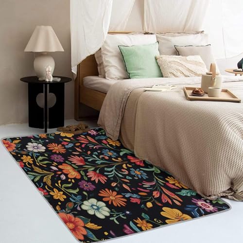 Tapete decorativo floral boho lavable 7x8 negro miniatura 4