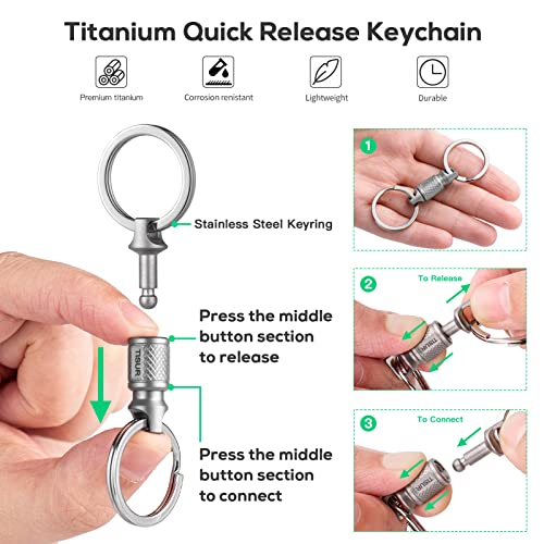 Tisur Titanium Quick Release Keychain, Retractable Key Chain Detachable Keychain Clip，Pull Apart Key Rings For Men Women #TOP1