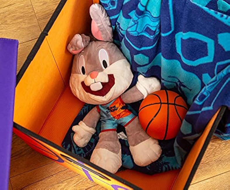 Wikoo Space Jam: A New Legacy Orange 15-Inch Foldable Storage Bin Chest with Lid | Fabric Basket Container, Cube Organizer with Handles | Brown Cubby Cube, Closet Organizer | Sports Basketball Gifts