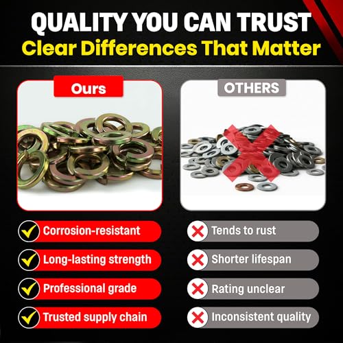 Image of Chenango Supply 5 /8 inch Grade 8 Split Lock Washers | Hardened Alloy Steel, Yellow Zinc Chromate Finish, Heavy Duty Spring Lock Washers for 5 /8-11 Hex Bolts (25 Pieces)