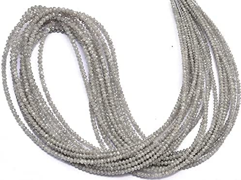 Kashish Gems & Jewels Rondelle-Perlen, natürliche AAA+, feine graue Diamanten, mikrofacettierte Rondelle-Perlen, 38,1 cm Strang, seltene weiße Diamanten, lose Perlen für Schmuck