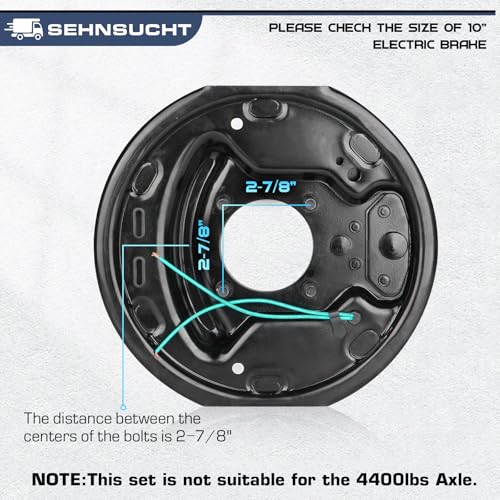 Image of Trailer Axle Electric Brake Kit, Pair of 5-Hole, 4.5 inch Bolt Circle Brake Drum with 10 inch x 2 1 /4 inch Self-Adjusting Electric Brakes for 3500 lb Axles, Replacement 10 inch(not for 4400lb) Brake Hub Drum Assembly