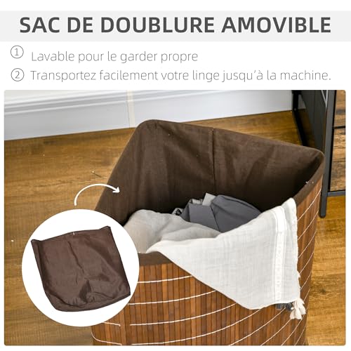Panier à linge en bambou d'angle 55L marron pour optimiser l'espace - 5