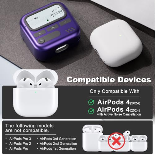 Image of for AirPods 4 Case with Safty Lock,Retro Inspired Pager Style (Purple)