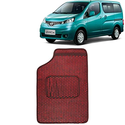 Image of Kingsway Dotted Design Car Floor Foot Mats Universal Fit for Nissan Evalia, Model Year : 2009 Onwards, Water and Dustproof, Color Red, Set of 5 Pieces