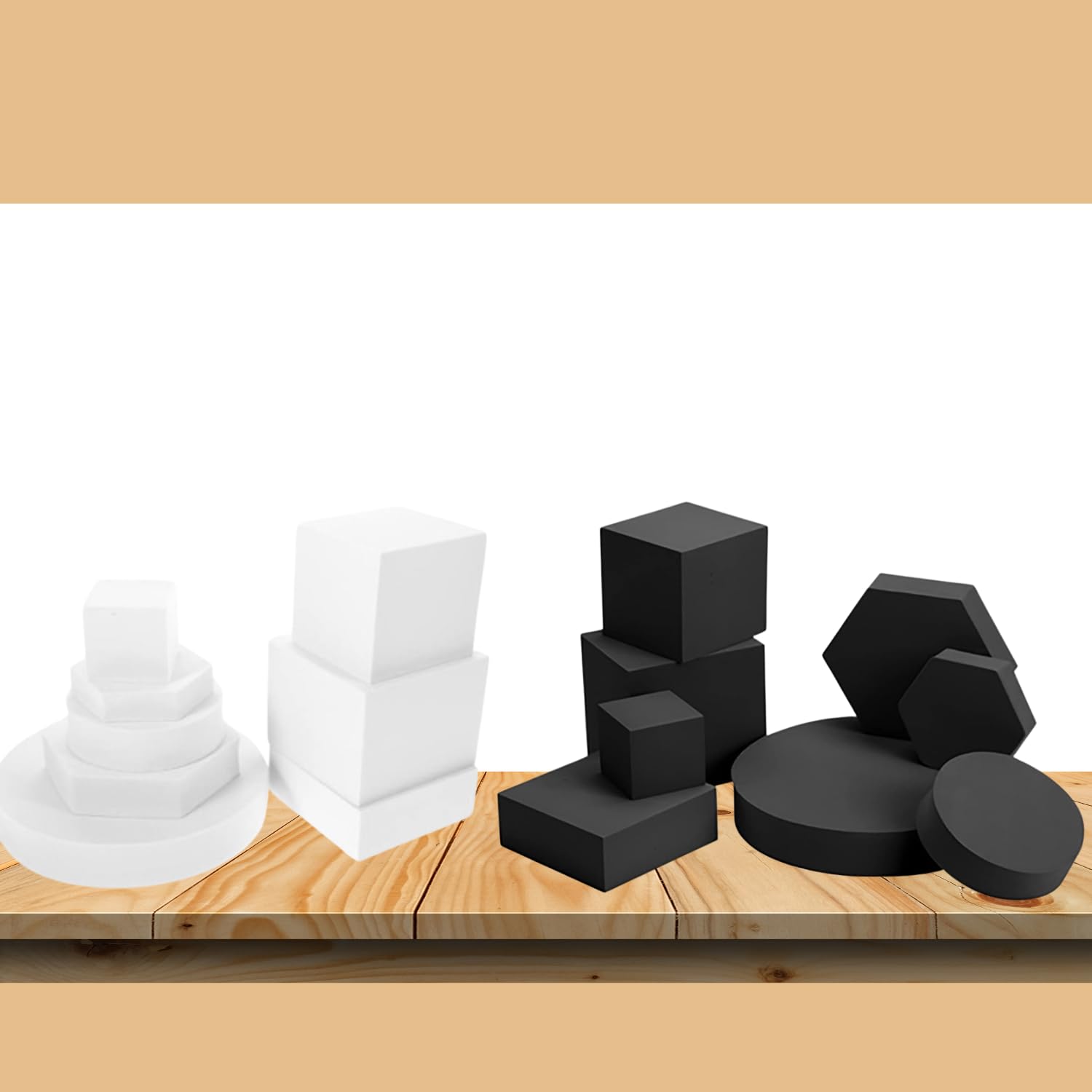 Lot de 8 cubes géométriques en mousse pour bijoux, cosmétiques, maquillage, séance photo (blanc)