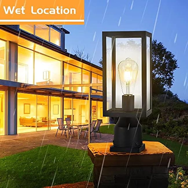 Outdoor Post Light,Waterproof Cast Aluminium Lamp Post Light Fixture,Post Lantern with Pier Mount Base,Matte Black,13.8'',Suitable for Garden,Yard or Driveway,etc