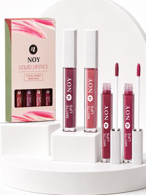 Image of Noy Matte Lipstick Set Flawless Matte Finish for a Sophisticated Look - Nude Pink, Tan Nude, Mauve Nude, Venetian Red Shades Pack of 4