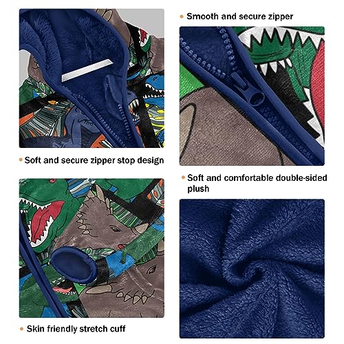 Cartoon Dinosaur Boys Fleece Hoody Jacket Zip Up Coat Warm Fall Winter Plush Jacket Long Sleeve Outerwear3