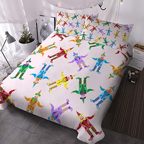 BlessLiving Funny Clown Bedding Kids Duvet Cover Set Twin Size 3 Pieces Decorative Bedding Set with 2 Pillow Shams