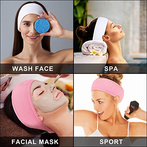 Image of Whaline Spa Facial Headband Make Up Wrap Head Terry Cloth Headband Adjustable Towel Band for Face Washing Shower Facial Cover, 3 Pieces (White, Pink, Rose Red)