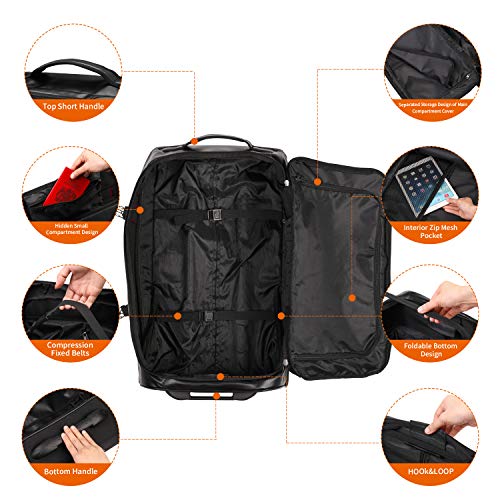 Gonex Rolling Duffle Bag with Wheels, 70L Water Repellent Wheeled Travel Duffel Luggage with Rollers 26 inch, Black