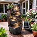 KAISOKU 5-Tiers Solar Powered Cascading Rock Jar Water Fountain Outdoor, 31.7" H Outside Fountains and Waterfalls with 4 LED Lights for Patio, Deck, Porch, Backyard and Home Art Docor