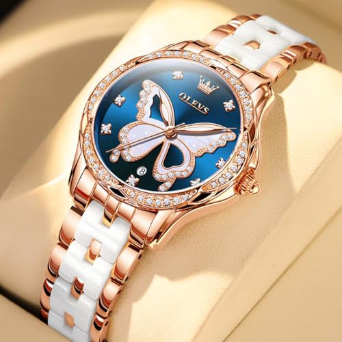 Image of OLEVS Gold Watches for Women Original Luxury Small Square Diamond Wrist Watch Analog Quartz Stainless Steel Waterproof Stylish Ladies Watch Date