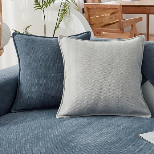 NUODWELL Herringbone Chenille Sofa Cover 1/2/3/4 Seater, Furniture Protector Couch Cover Universal Non-Slip L Shape Couch Cover Quilted Corner Slipcovers for Living Room (Grey Blue, 110 * 240cm) - Image 2