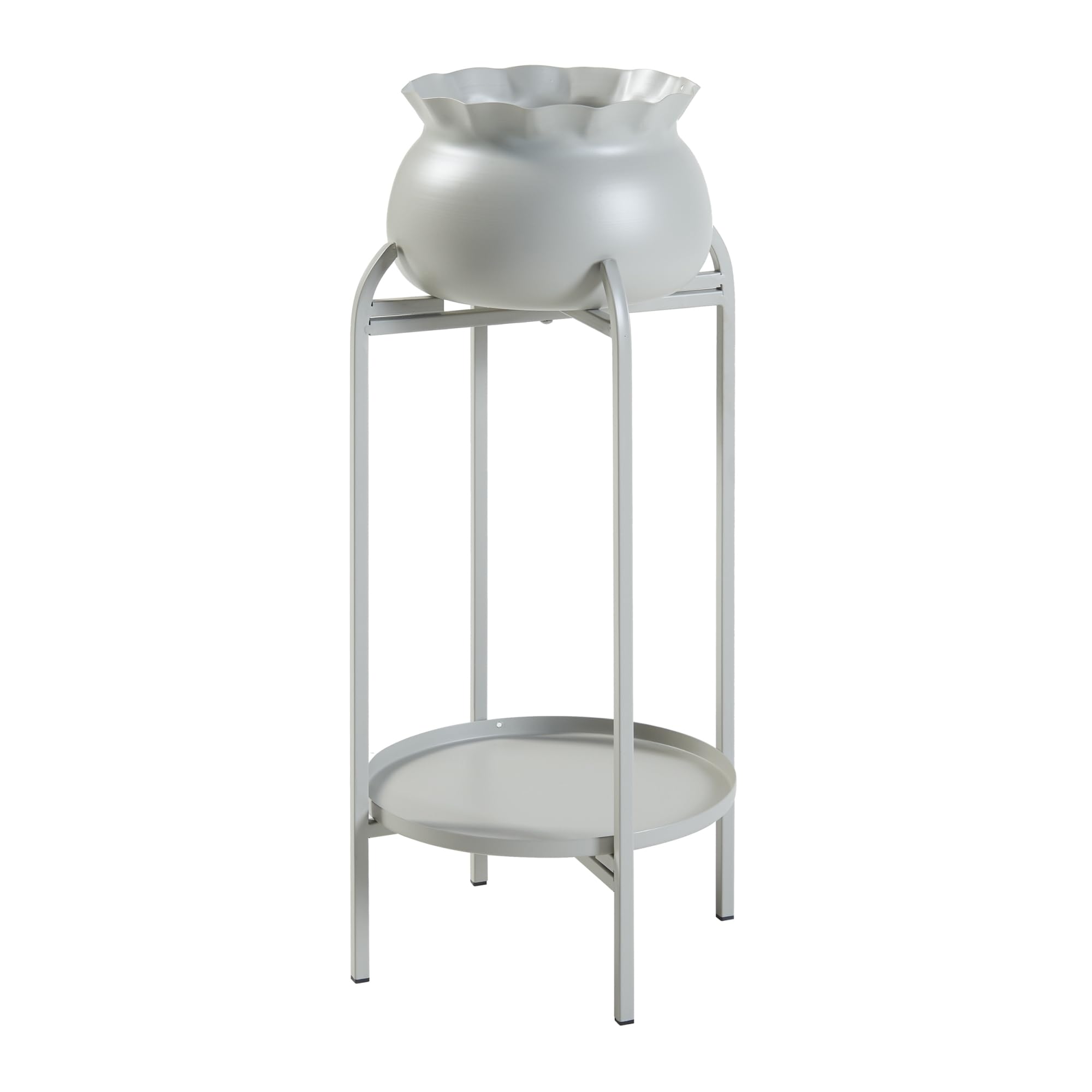 [en.casa] Blumenständer Altena Pflanzenständer mit Blumentopf und Ablage Metall Hellgrau Pflanzenregal 80,5 x 40 x 40 cm Blumensäule für innen Blumentopfständer
